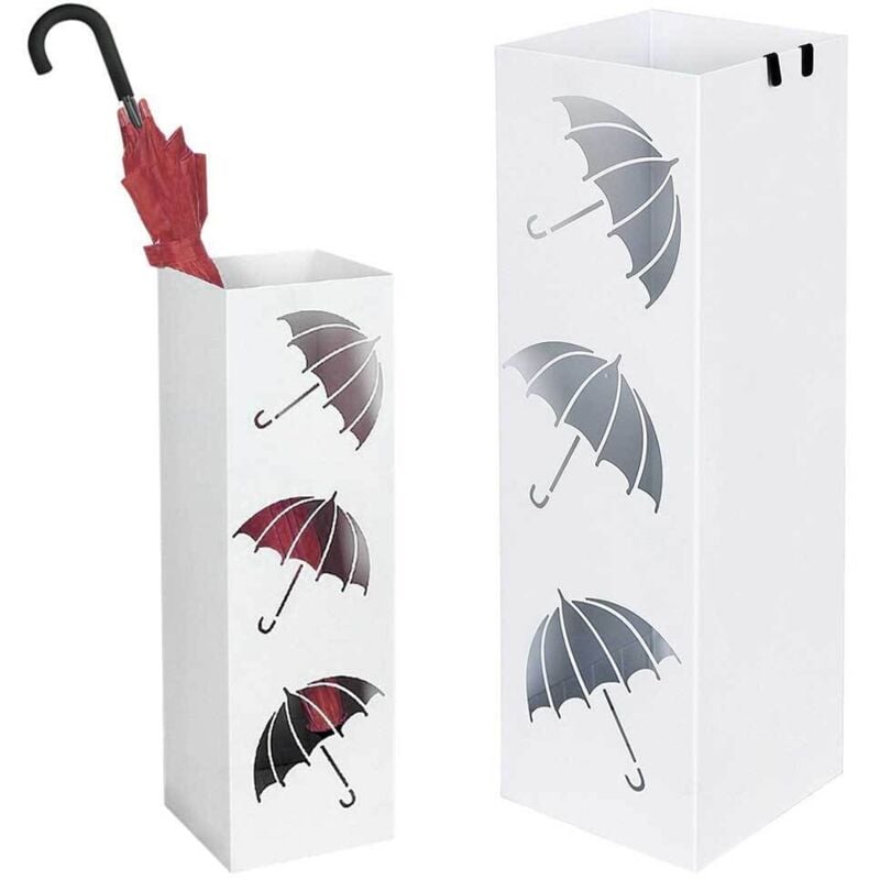 foto del prodotto giordanoshop portaombrelli in metallo design quadrato stand bianco vaschetta salvagoccia