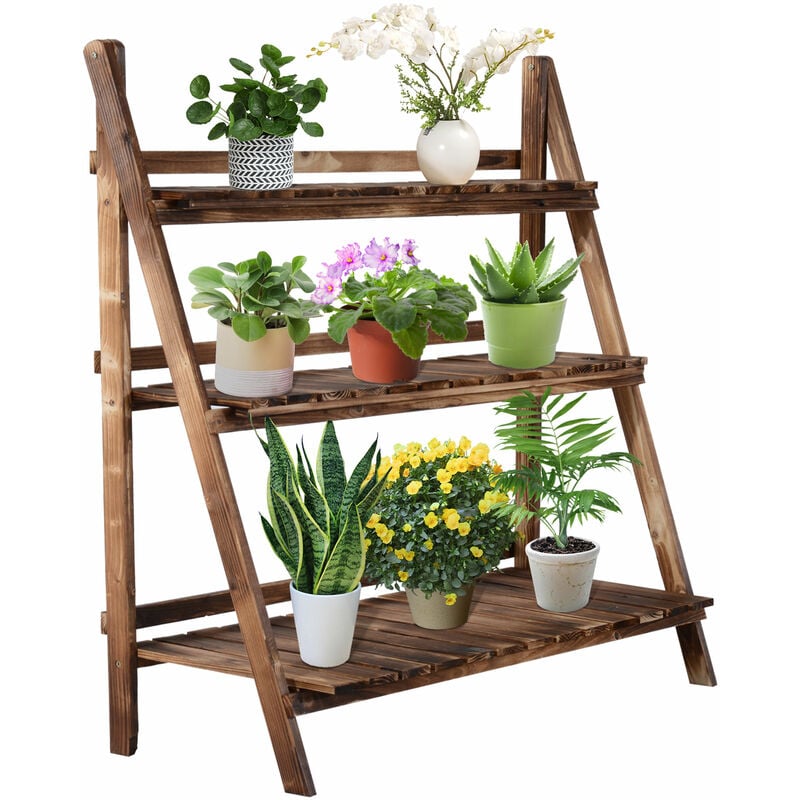 foto del prodotto giordanoshop portapiante da giardino a 3 ripiani in legno di abete 100x37x93 cm scaletta