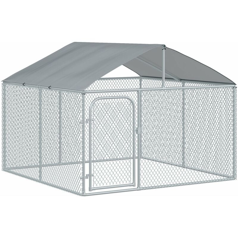 foto del prodotto giordanoshop recinto per animali cani cuccioli 230x230x175 cm in tubo zincato con copertura argento