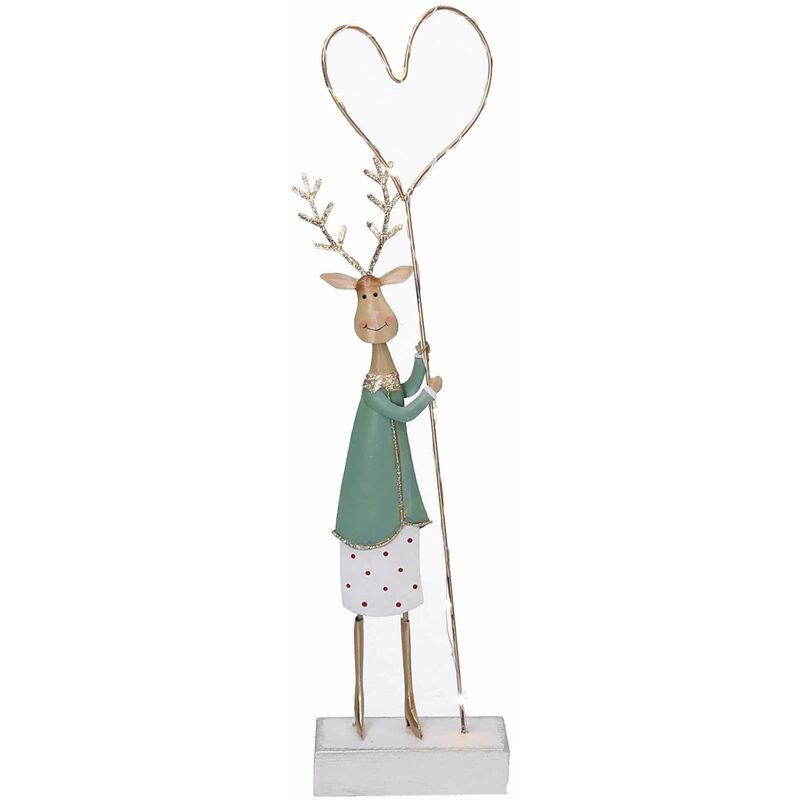 foto del prodotto giordanoshop renna metallo oro e verde salvia con led cm 9,5x4,5xh40