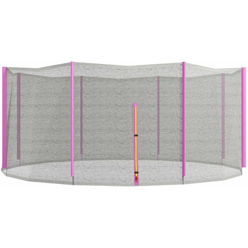 foto del prodotto giordanoshop rete di protezione per trampolini a 8 pali con ingresso con cerniera 366x180 cm in pe nero e rosa