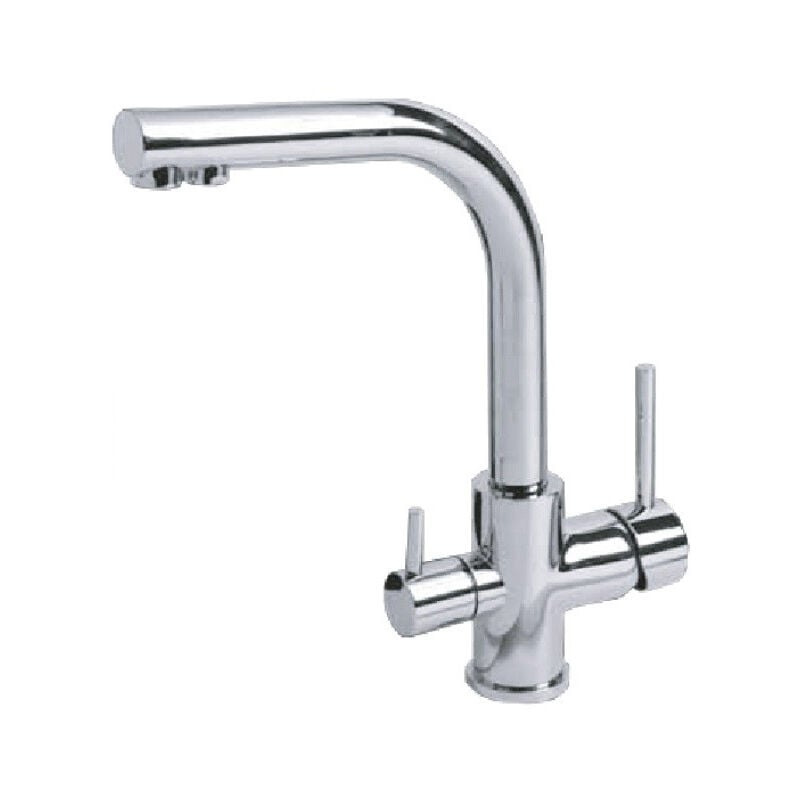 foto del prodotto giordanoshop rubinetto cucina miscelatore a 3 vie lavello in ottone acqua pura cromato