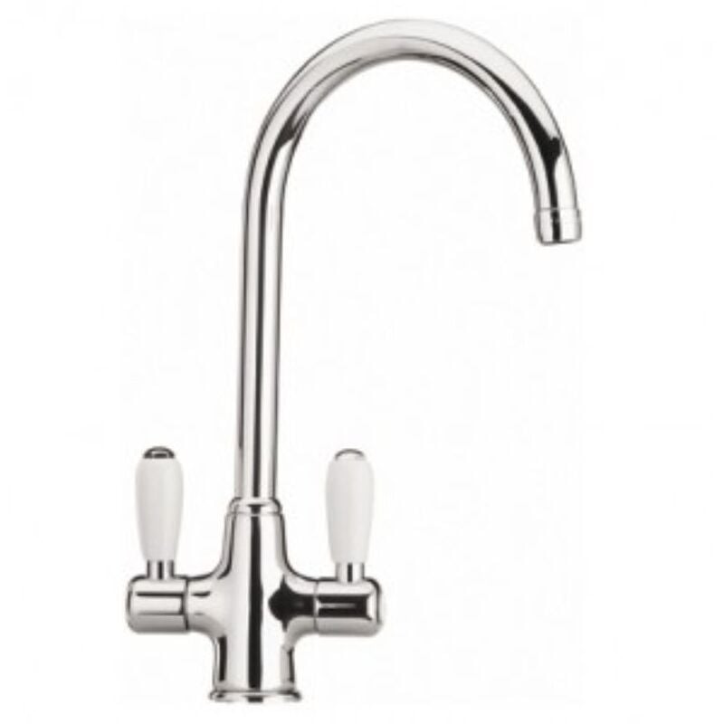 foto del prodotto giordanoshop rubinetto cucina miscelatore doppio comando lavello canna tonda in ottone paini cromato