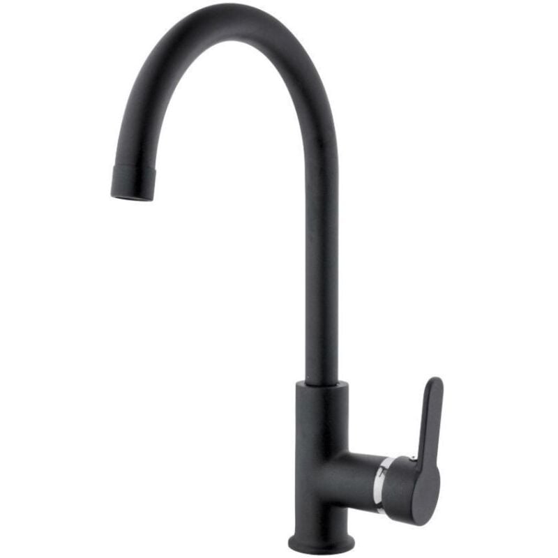 foto del prodotto giordanoshop rubinetto cucina miscelatore monocomando lavello canna tonda in ottone granito plus nero