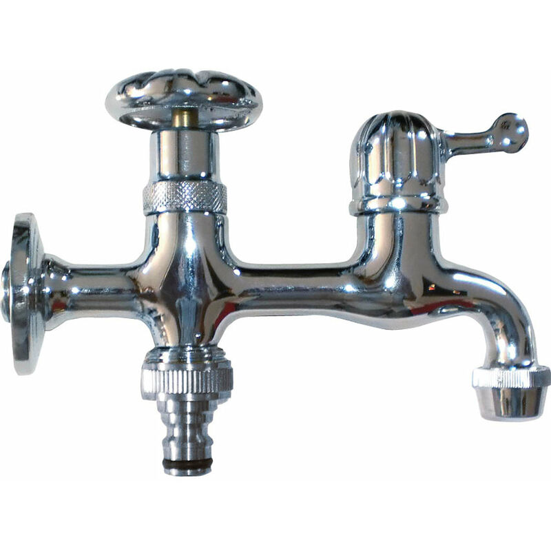 foto del prodotto giordanoshop rubinetto doppio per fontana da giardino in ottone cromato con attacco rapido morelli double