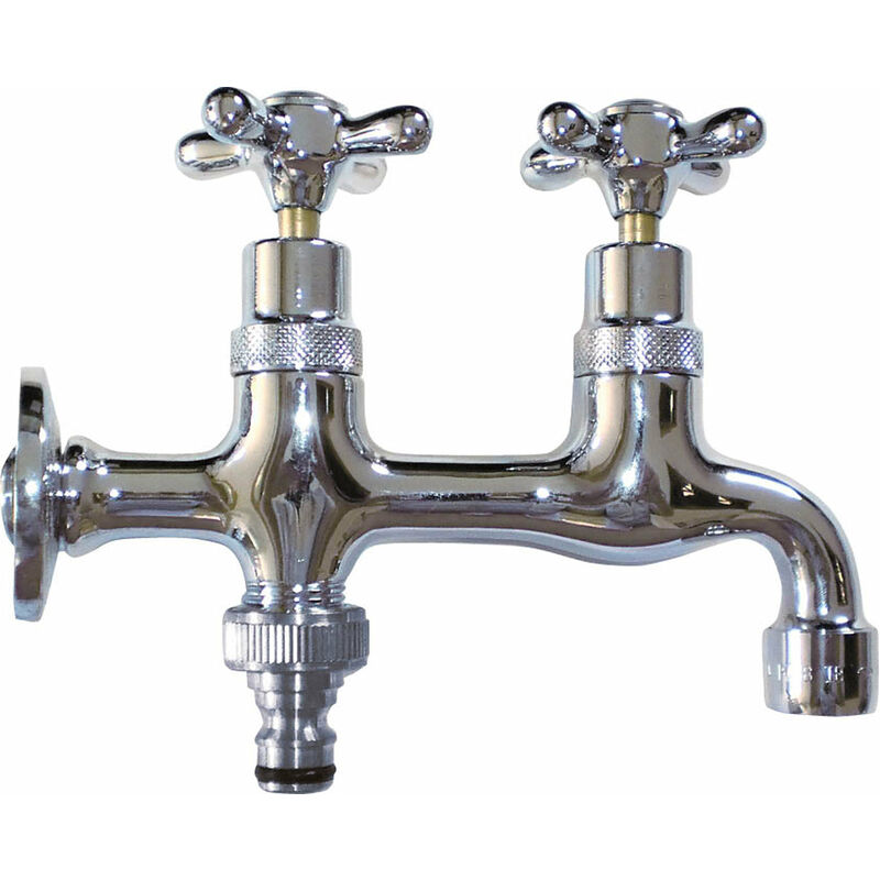 foto del prodotto giordanoshop rubinetto doppio per fontana da giardino in ottone cromato con attacco rapido morelli tandem