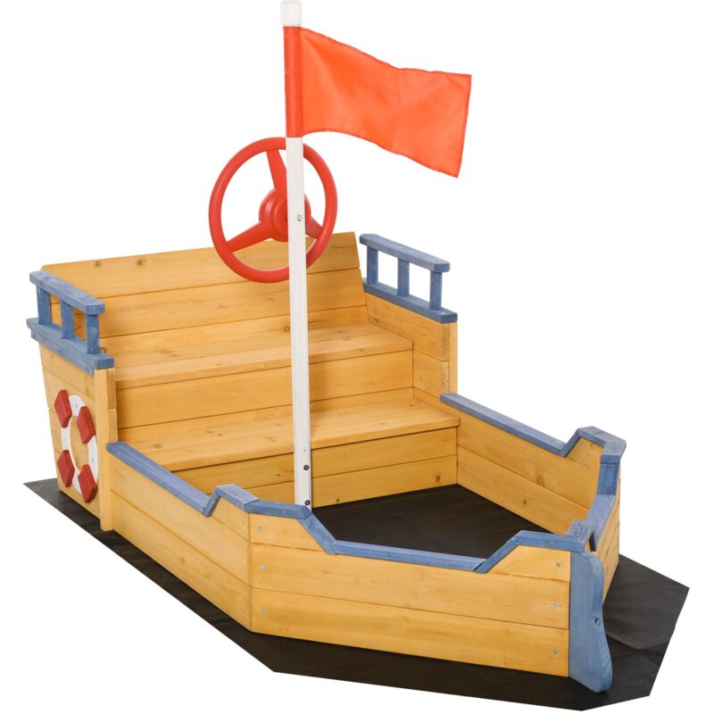 foto del prodotto giordanoshop sabbiera da esterno per bambini a forma di nave 158x78x45,5 cm con contenitore in legno