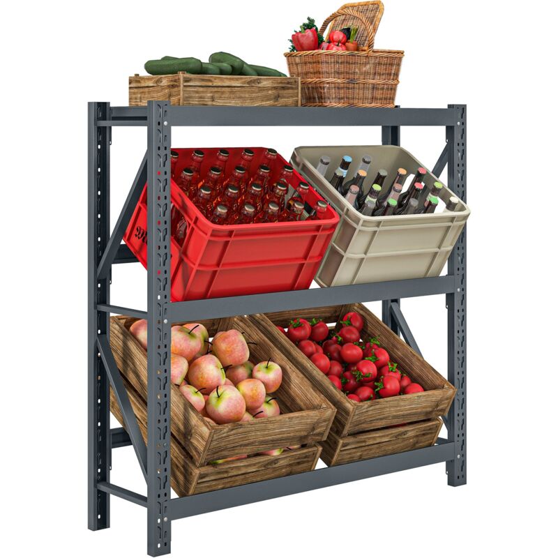 foto del prodotto giordanoshop scaffale autoportante a 3 livelli ripiani regolabili per 6 casse di bevande 110x30x110 cm grigio