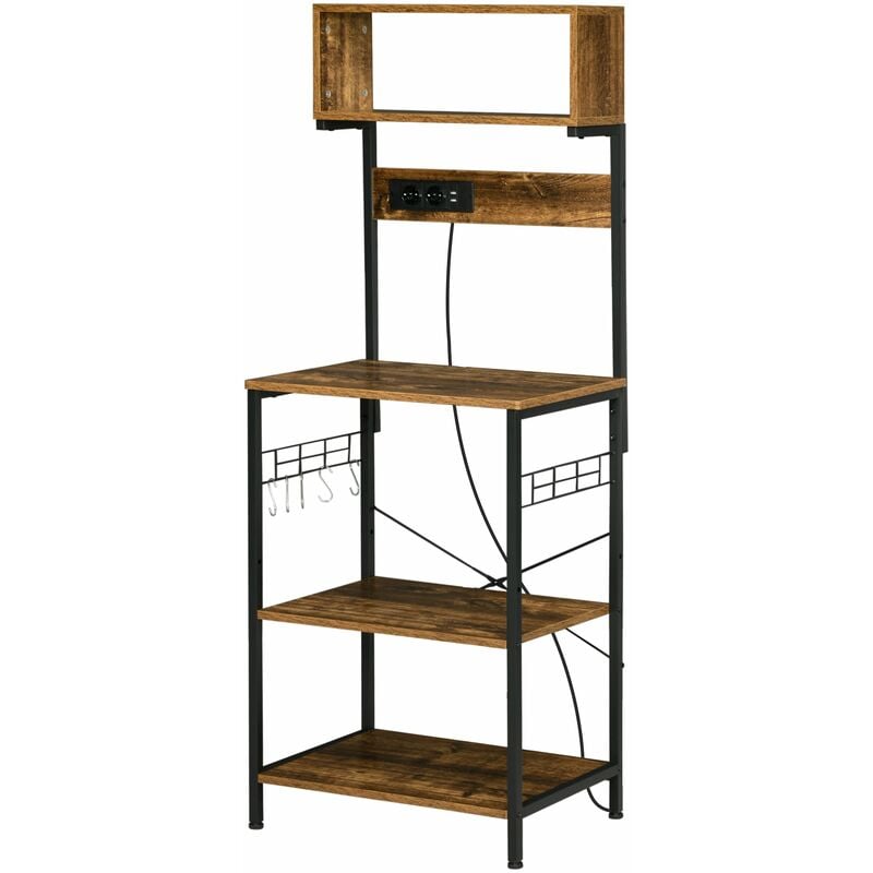 foto del prodotto giordanoshop scaffale cucina con multopresa 60x42x153 cm in legno e acciaio marrone rustico