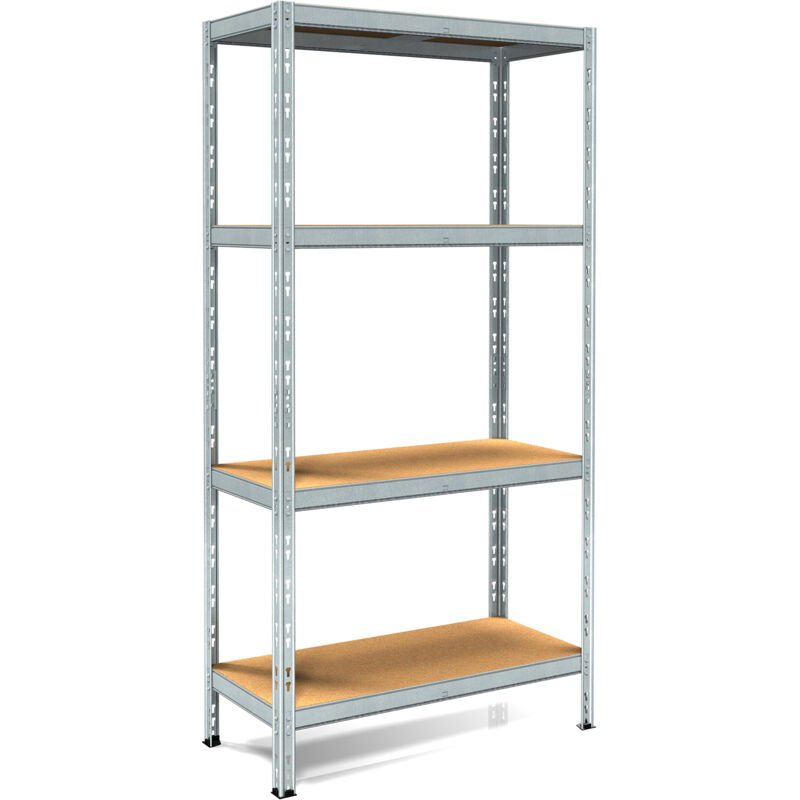 foto del prodotto giordanoshop scaffale in metallo ad incastro 4 ripiani in legno 80x30x180 cm pokerino zincato