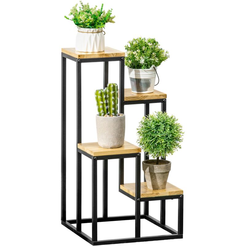 foto del prodotto giordanoshop scaffale per piante a 4 livelli 34x34x66 cm per interni ed esterni in metallo e legno