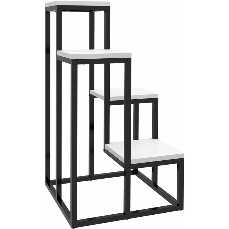 foto del prodotto giordanoshop scaffale per piante a 4 livelli 34x34x70 cm in acciaio e legno bianco e nero