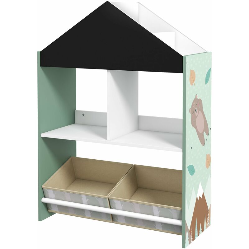 foto del prodotto giordanoshop scaffale portagiochi per bambini 62,4x26,5x90 cm con ripiani e cassetti rimovibili verde