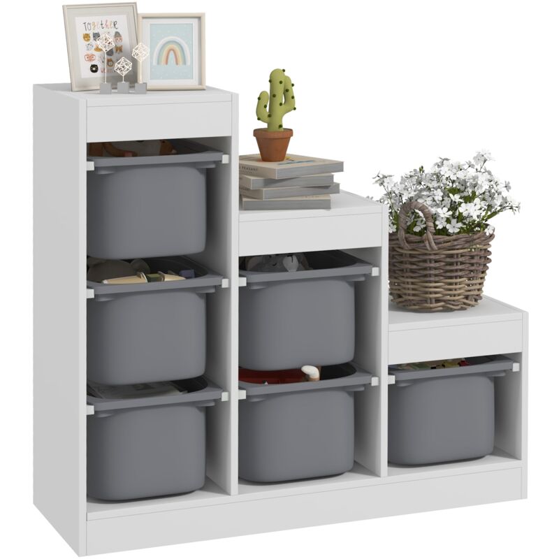 foto del prodotto giordanoshop scaffale portagiochi per bambini a 3 livelli 6 contenitori 96x38,5x90 cm grigio