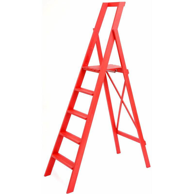 foto del prodotto giordanoshop scala pieghevole in legno 5 gradini h100 cm rossa