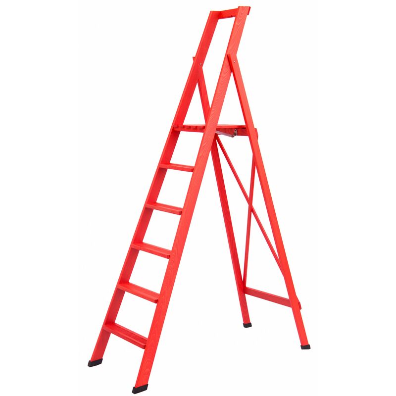 foto del prodotto giordanoshop scala pieghevole in legno 6 gradini h130 cm rossa