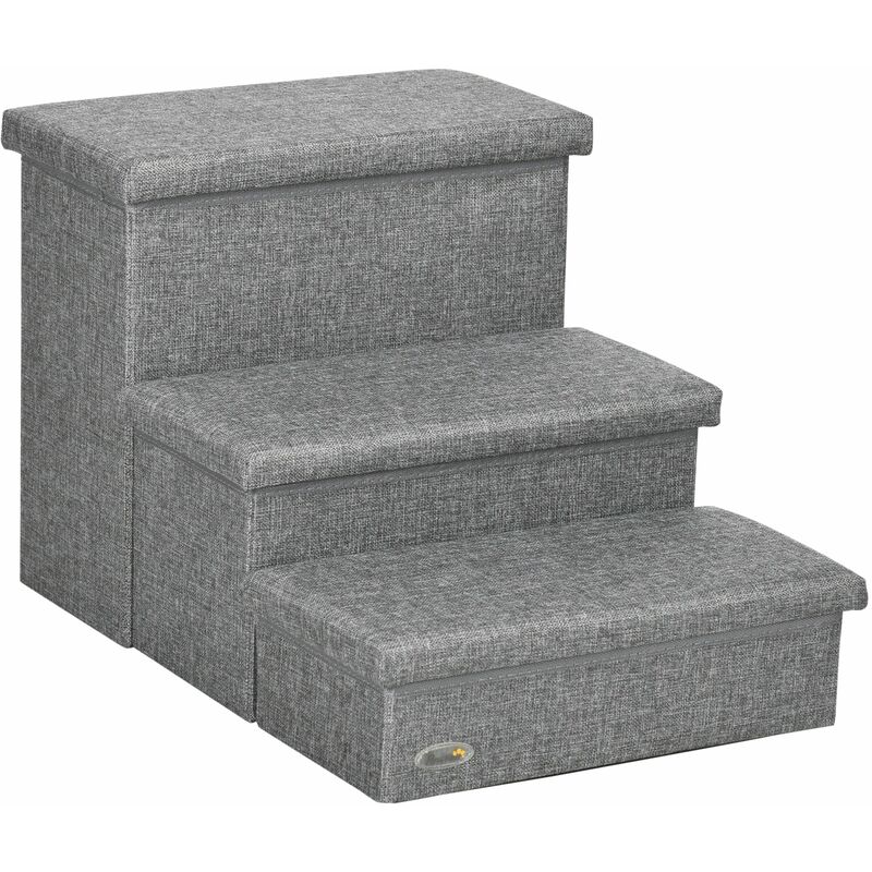 foto del prodotto giordanoshop scaletta per cani 3 gradini 63,5x42,5x40,5 cm in tessuto effetto lino e mdf grigio