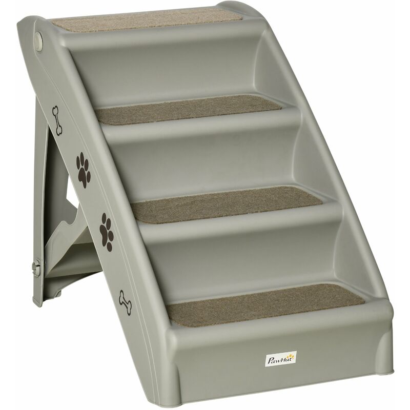 foto del prodotto giordanoshop scaletta per cani pieghevole 4 gradini 67x38x49,5 cm in plastica grigio