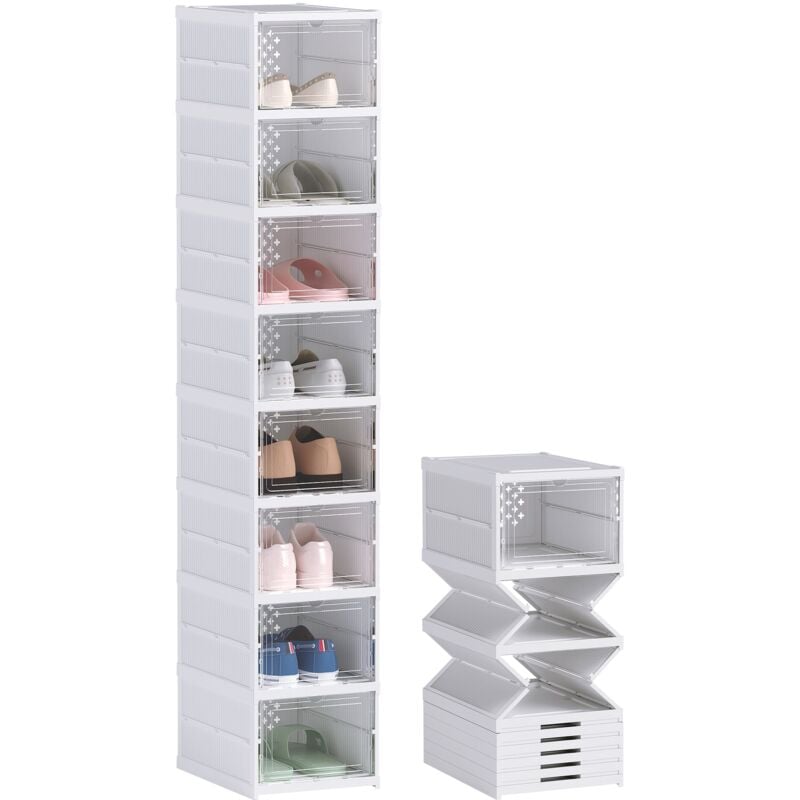 foto del prodotto giordanoshop - scarpiera con 8 contenitori impilabili e pieghevoli per 8 paia di scarpe bianco