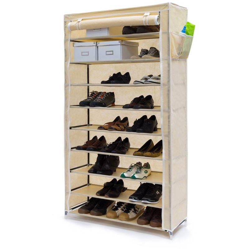 foto del prodotto giordanoshop scarpiera salvaspazio 10 ripiani 45 paia scaffale acciaio e tessuto tnt beige