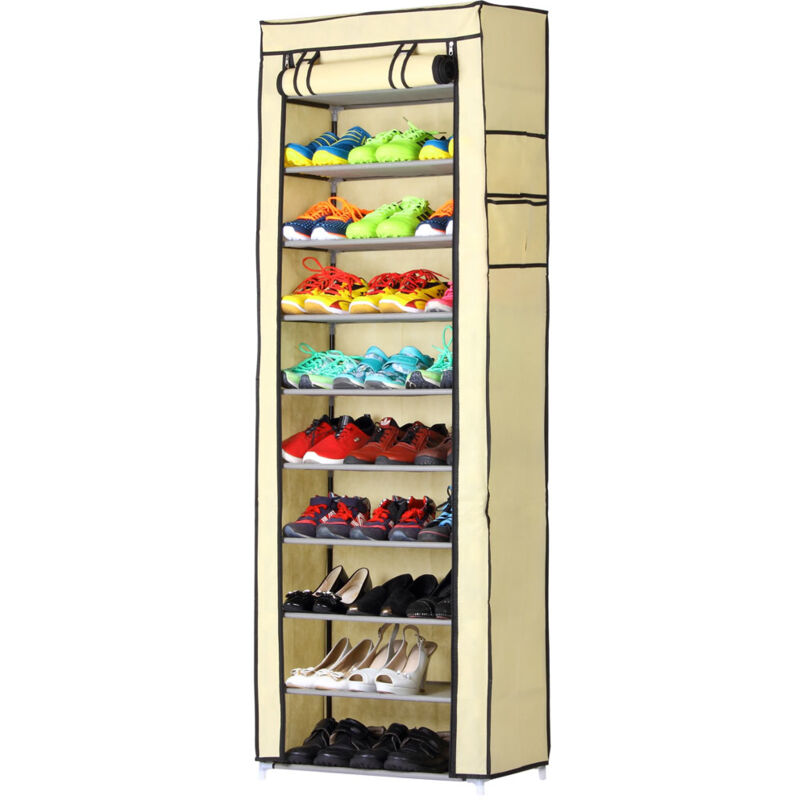 foto del prodotto giordanoshop scarpiera salvaspazio 11 ripiani 30 paia scaffale acciaio e tessuto tnt beige