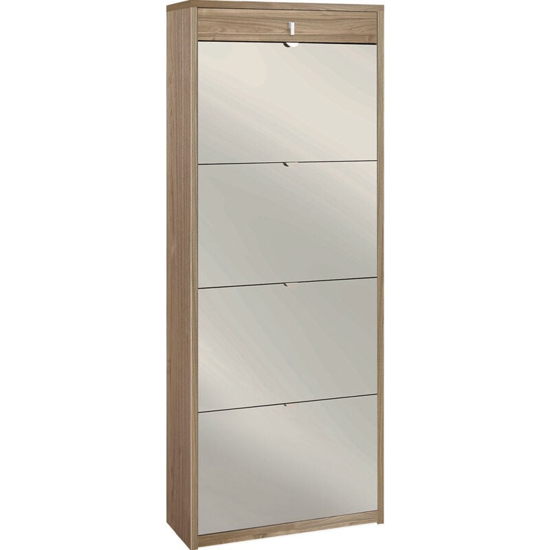 foto del prodotto giordanoshop scarpiera salvaspazio 4 ante con specchio 1 cassetto 20 paia 63x164x29 cm noce stelvio
