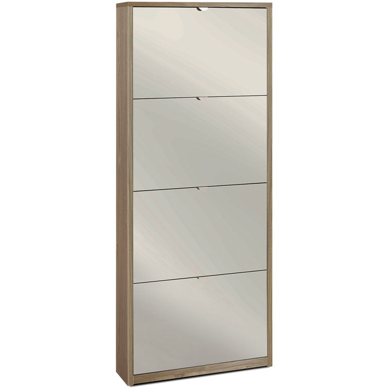 foto del prodotto giordanoshop scarpiera salvaspazio 4 ante con specchio 10 paia 63x154x18 cm noce stelvio