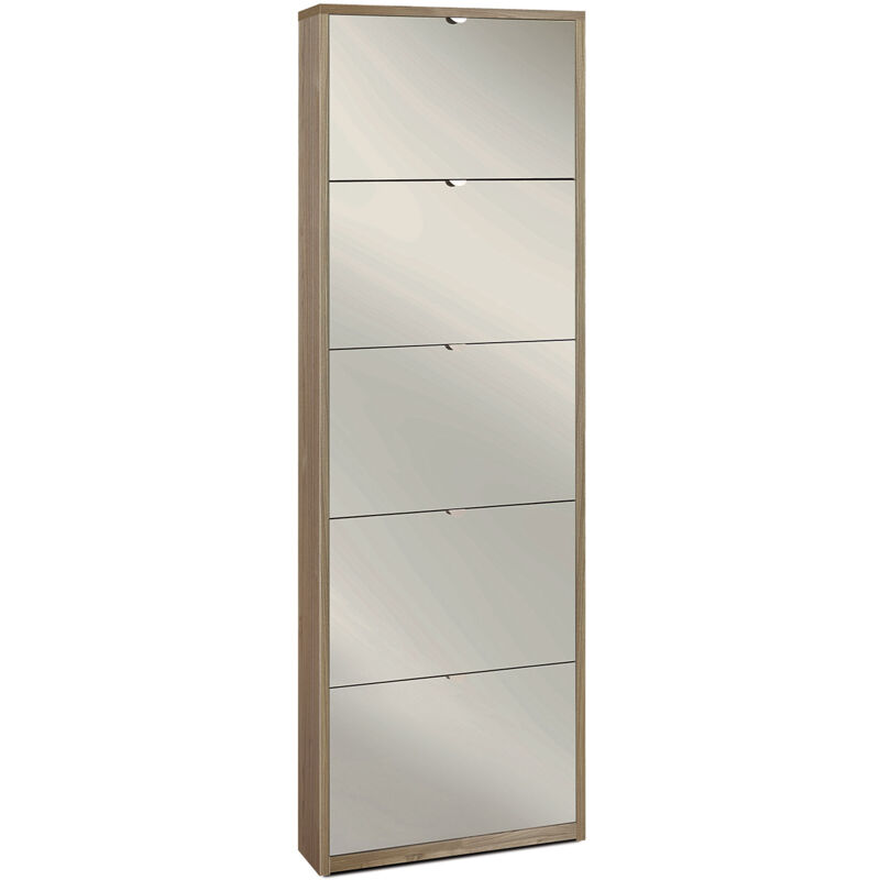 foto del prodotto giordanoshop scarpiera salvaspazio 5 ante con specchio 12 paia 63x190x18 cm noce stelvio