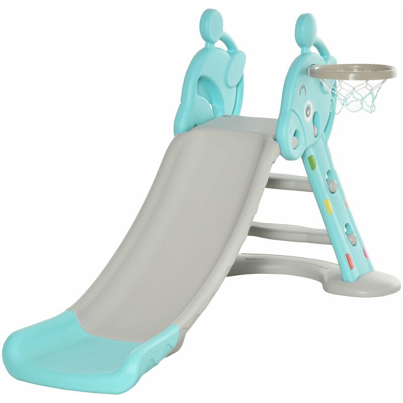 foto del prodotto giordanoshop scivolo per bambini 140x87x75 cm con canestro e pallone basket grigio e blu