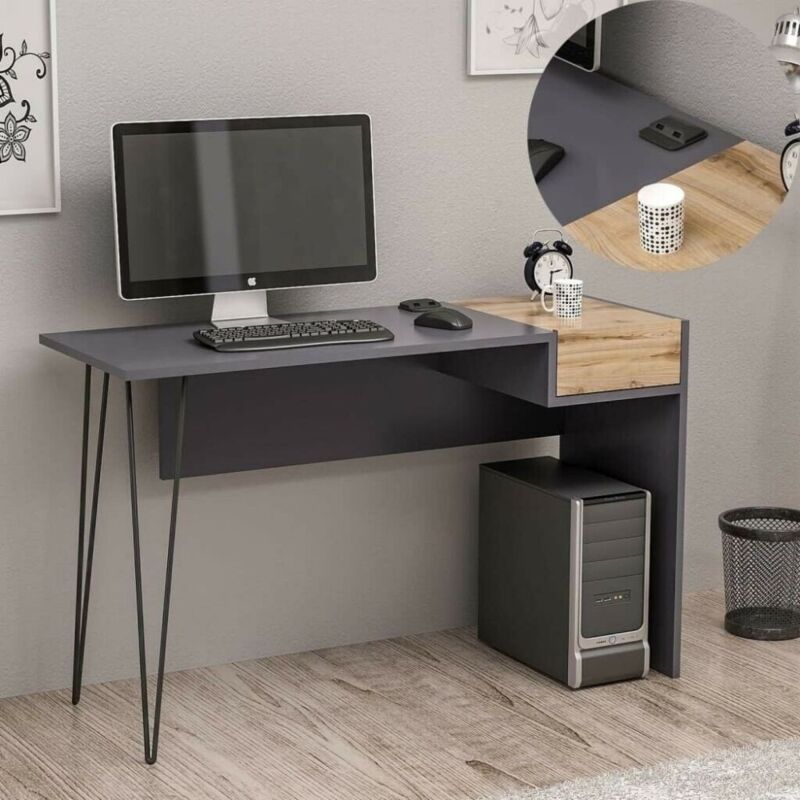 foto del prodotto giordanoshop scrivania 121x45x76 cm con porte usb candy antracite noce