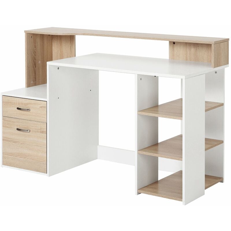 foto del prodotto giordanoshop scrivania da ufficio porta pc 137x55x92 cm in legno mdf legno naturale e bianco