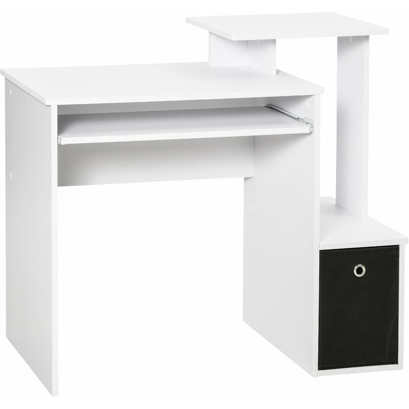 foto del prodotto giordanoshop scrivania moderna con mensola per tastiera e cassetto in tessuto 100x40x86,6 cm bianco e nero