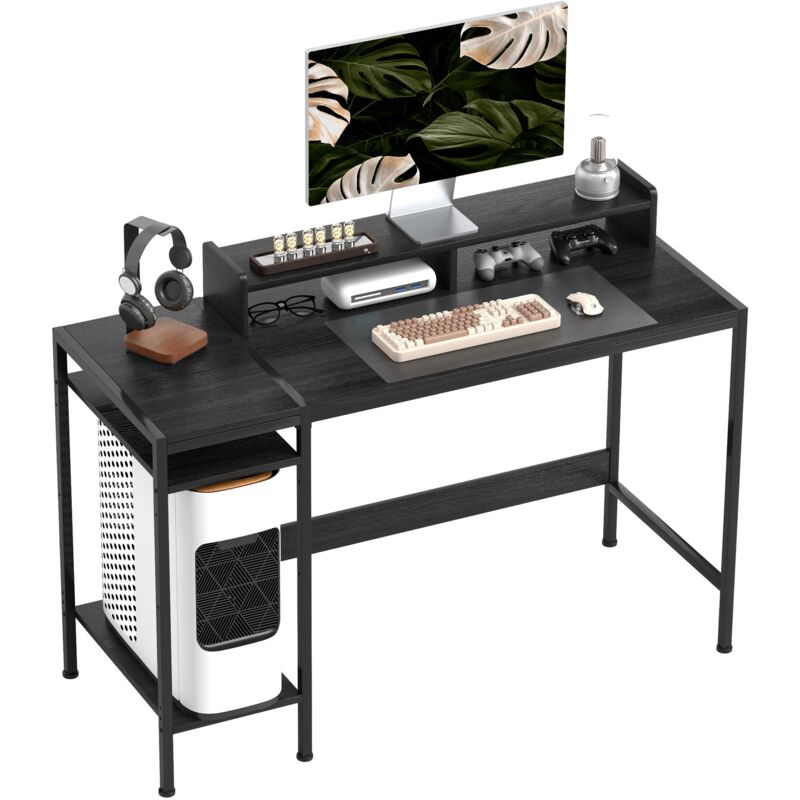 foto del prodotto giordanoshop scrivania moderna con supporto per monitor e ripiani a giorno regolabili 120x48x85,5 cm in legno e acciaio nero