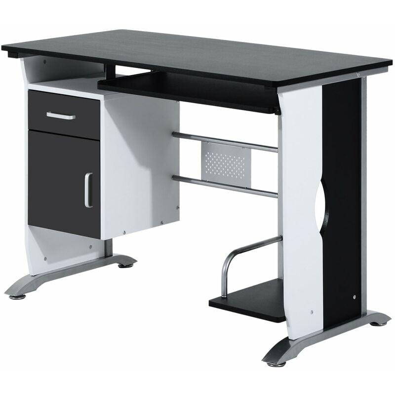 foto del prodotto giordanoshop scrivania per computer con ripiano cassetto e armadietto 100x52x75 cm in mdf e ferro bianca e nera