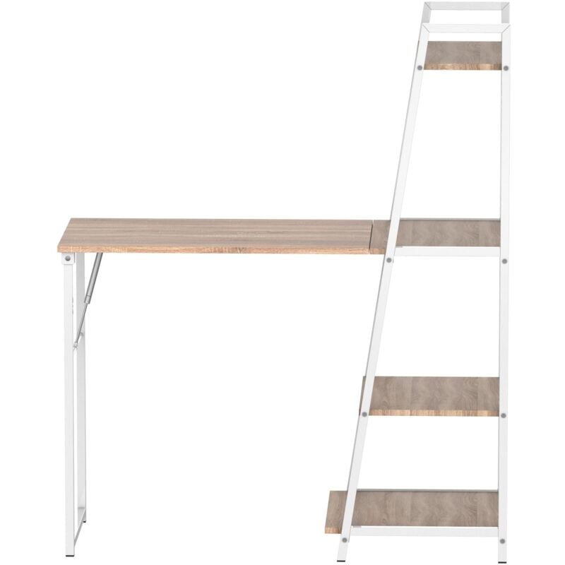 foto del prodotto giordanoshop scrivania pieghevole da ufficio 106x48x128 cm con libreria in legno e metallo bianco e rovere