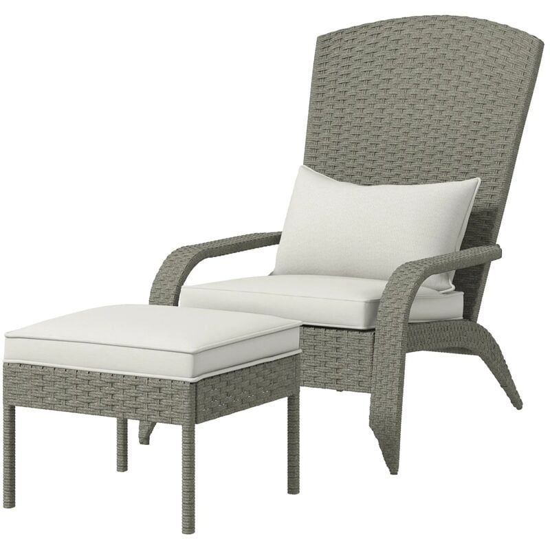 foto del prodotto giordanoshop sedia da giardino con poggiapiedi e cuscini imbottiti 64x82x89 cm in rattan e acciaio grigio e crema
