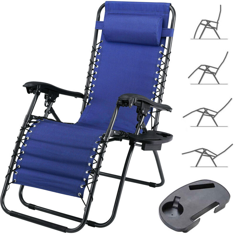 foto del prodotto giordanoshop sedia poltrona giardino zero gravity pieghevole acciaio oxford con vassoio blu