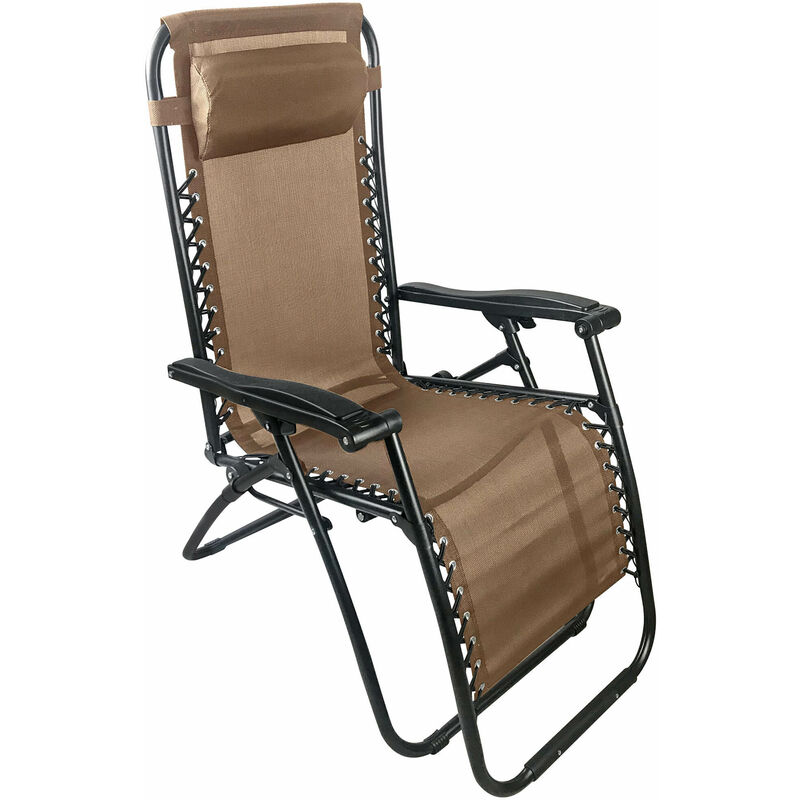 foto del prodotto giordanoshop sedia sdraio zero gravity reclinabile pieghevole in acciaio e textilene siesta marrone