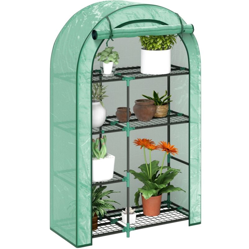 foto del prodotto giordanoshop - serra a parete a 4 livelli 100x45x160 cm con porta a cerniera in acciaio e pe verde