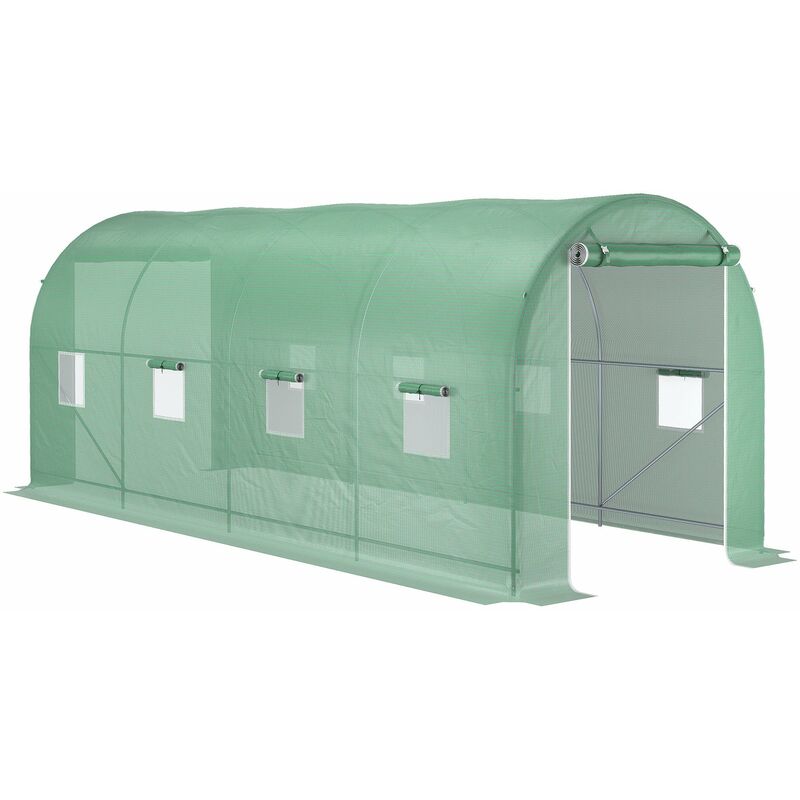 foto del prodotto giordanoshop serra a tunnel da giardino struttura in acciaio con 8 finestre verde 500x200x210 cm