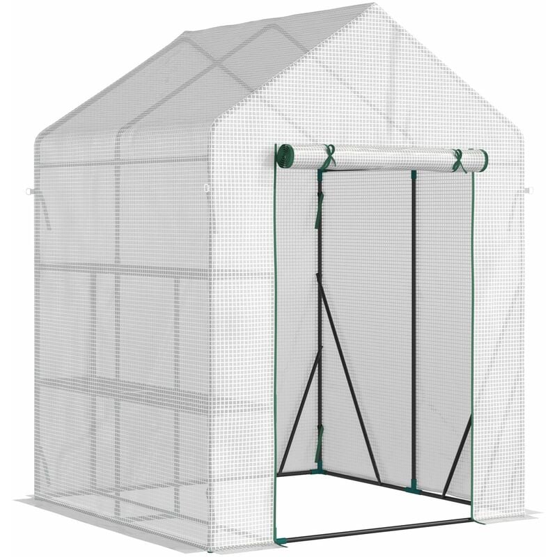 foto del prodotto giordanoshop serra da giardino con 2 scaffali 143x143x195cm porta avvolgibile bianca