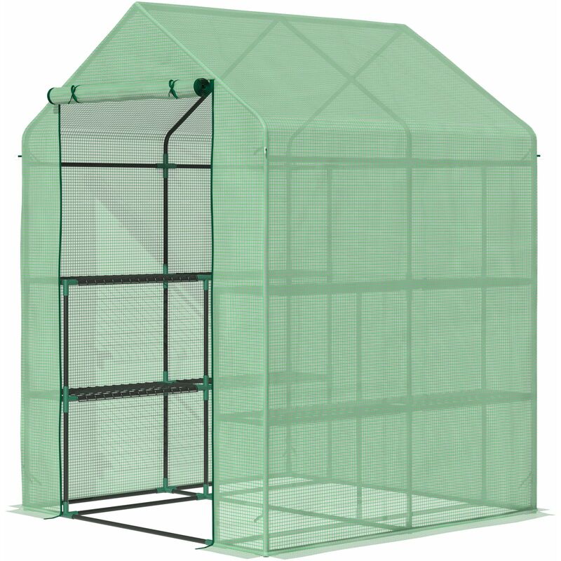foto del prodotto giordanoshop serra da giardino con scaffali 143x138x190 cm in pe e porta avvolgibile verde