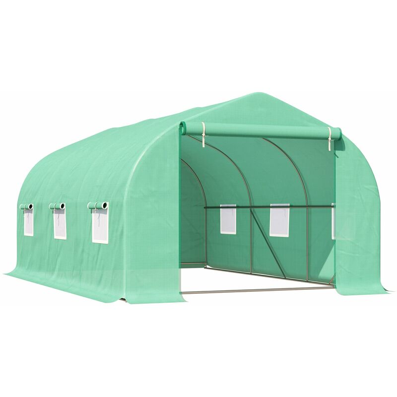 foto del prodotto giordanoshop serra da giardino con tetto spiovente in pe e tubi d acciaio verde scuro 4.5x3x2m