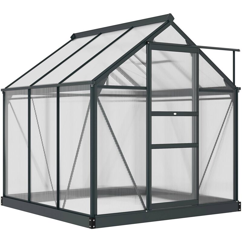 foto del prodotto giordanoshop serra in policarbonato e alluminio con porta scorrevole 1,9x1,9x2m presa d aria e grondaia grigio