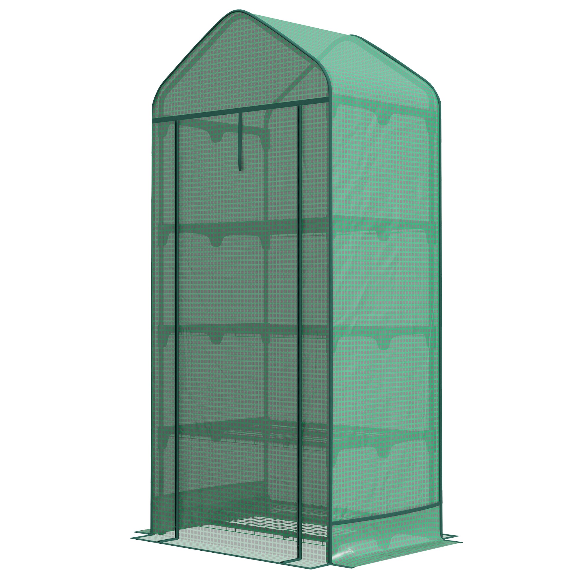 foto del prodotto giordanoshop serra per piante a 4 ripiani con porta avvolgibile 69x49x158 cm in metallo e pe verde scuro