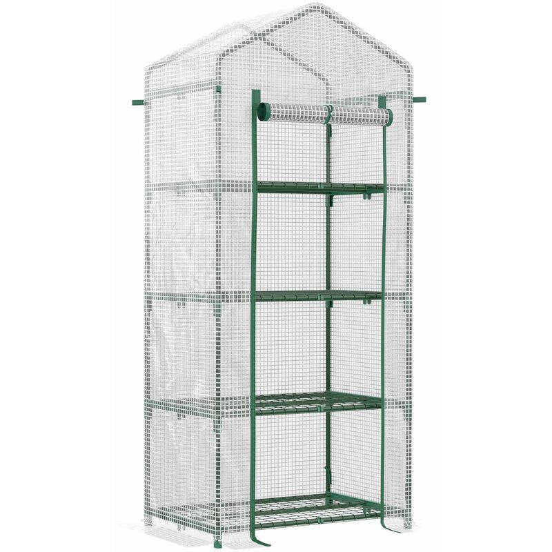 foto del prodotto giordanoshop serra per piante verticale 4 ripiani 70x50x160 cm in acciaio e pe bianco