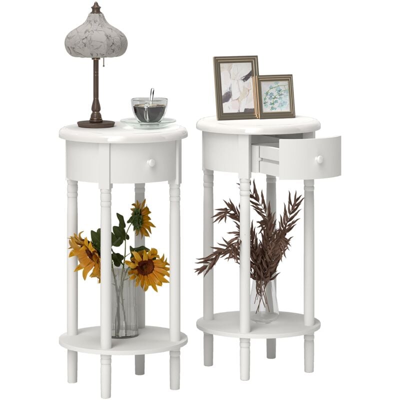 foto del prodotto giordanoshop set 2 comodini con cassetto rotondi 35,5 x 71 cm in legno bianco