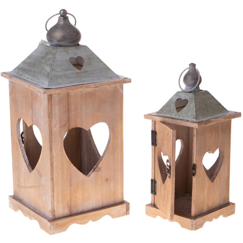 foto del prodotto giordanoshop set 2 lanterne con cuore in legno e metallo