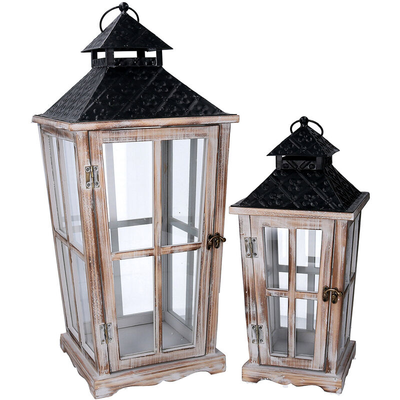 foto del prodotto giordanoshop set 2 lanterne in legno sbiancato rettangolare