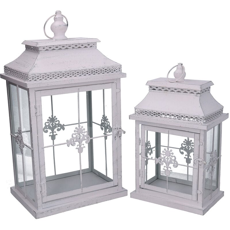 foto del prodotto giordanoshop set 2 lanterne in metallo bianco opaco argentata rettangolare